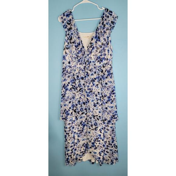 Rent The Runway Rachel Roy 14W Women's Blue Floral Sleeveless V-Neck Midi Dress - Picture 2 of 8